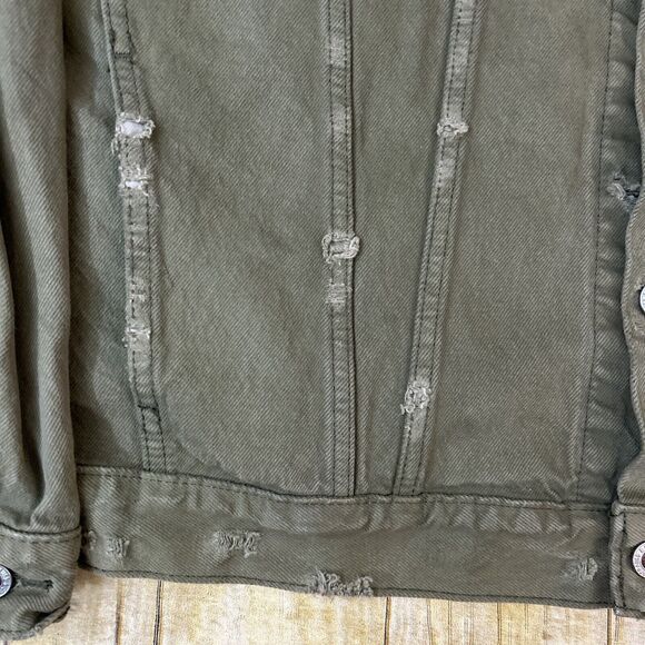 Levis Silvertab Denim Trucker Jacket Olive Drab Green Distressed Large - Picture 16 of 16